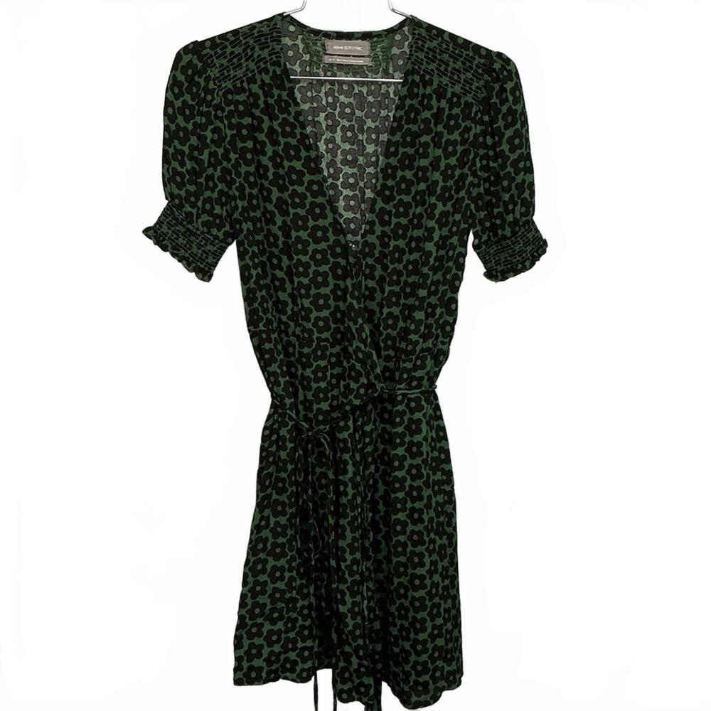 Urban Outfitters Green and Black Floral Print Dress XS